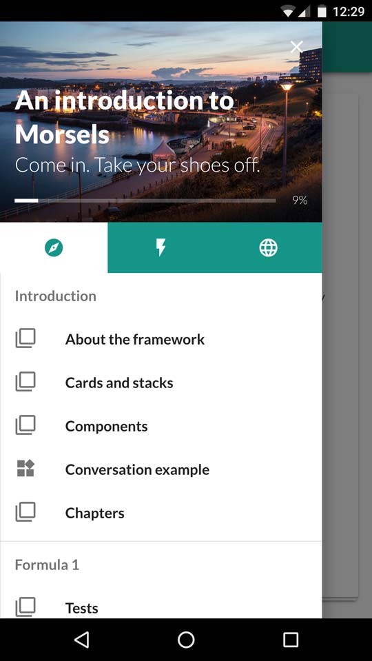 An example of the Morsels framework showing the menu